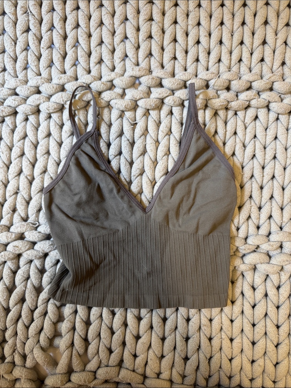 By Together Olive Ribbed V-Neck Tank Bralette